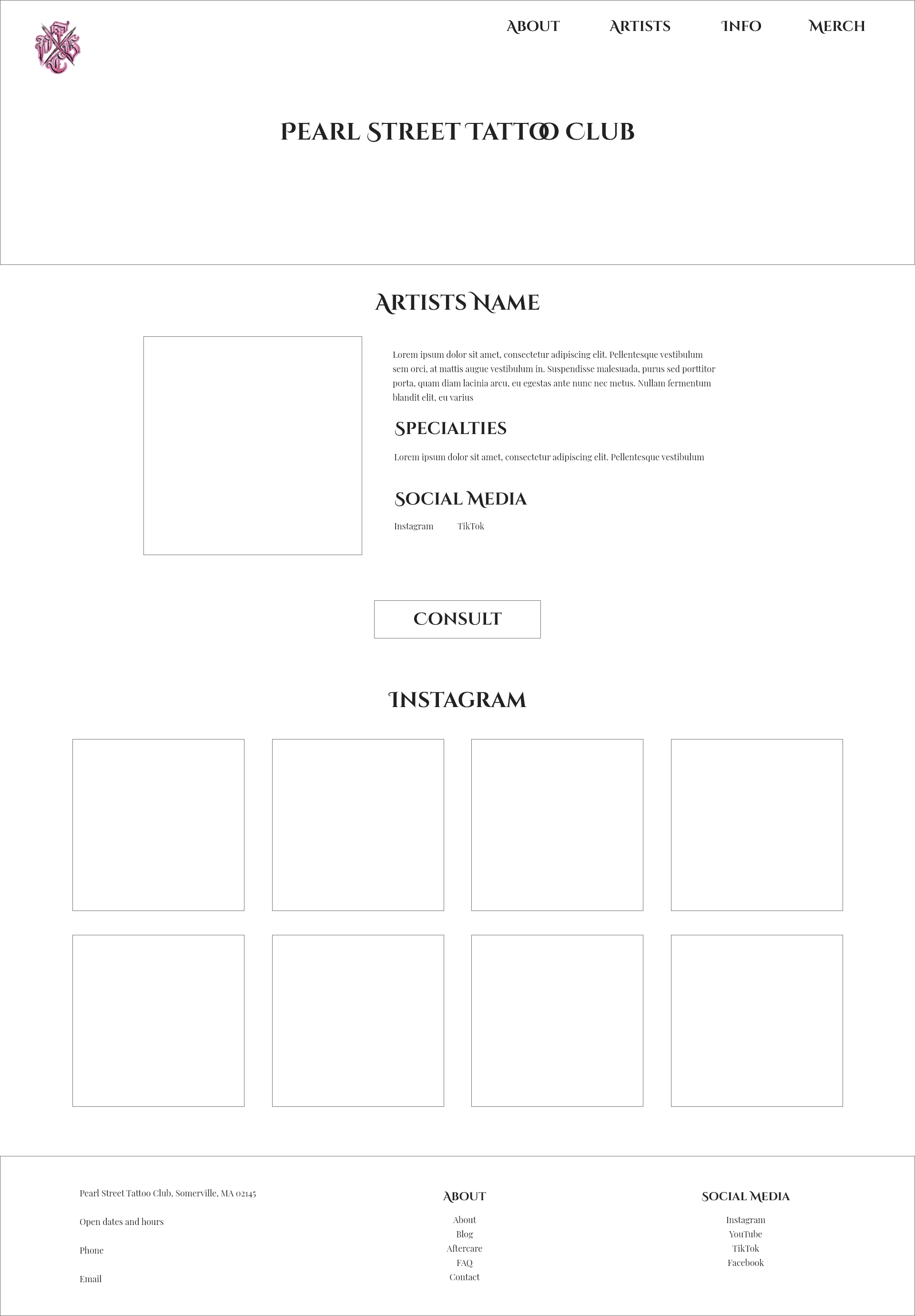 Image of a wireframe of the Artists Portfolio wireframe